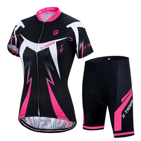 Conjunto Roupa de Ciclismo Feminino TIGER Preto com Rosa