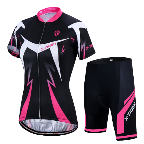 Conjunto Roupa de Ciclismo Feminino TIGER Preto com Rosa