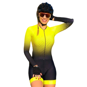 Macaquinho de Ciclismo Feminino Triathlon Amarelo