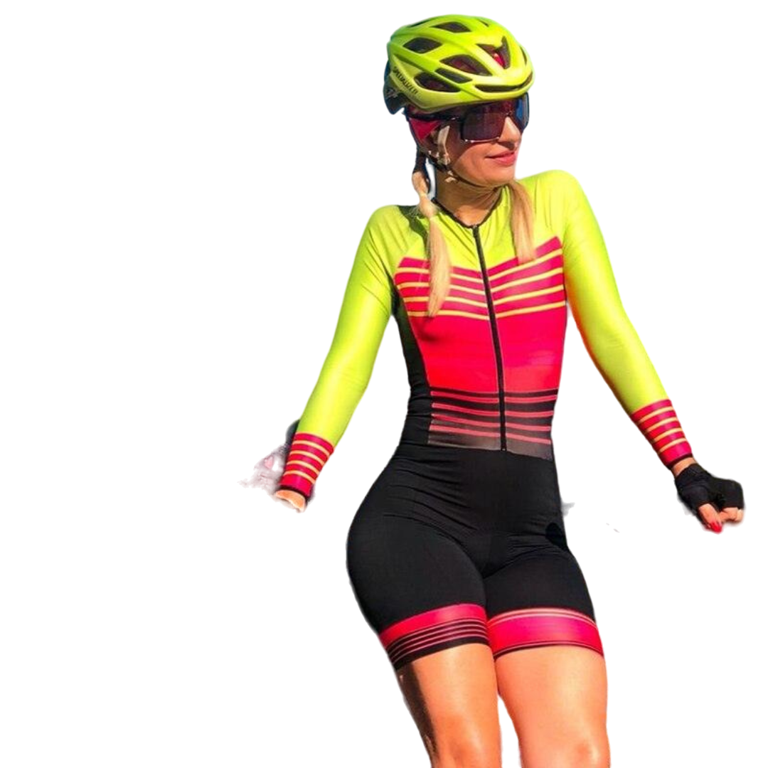 Macaquinho de Ciclismo Feminino Triathlon Amarelo com Rosa