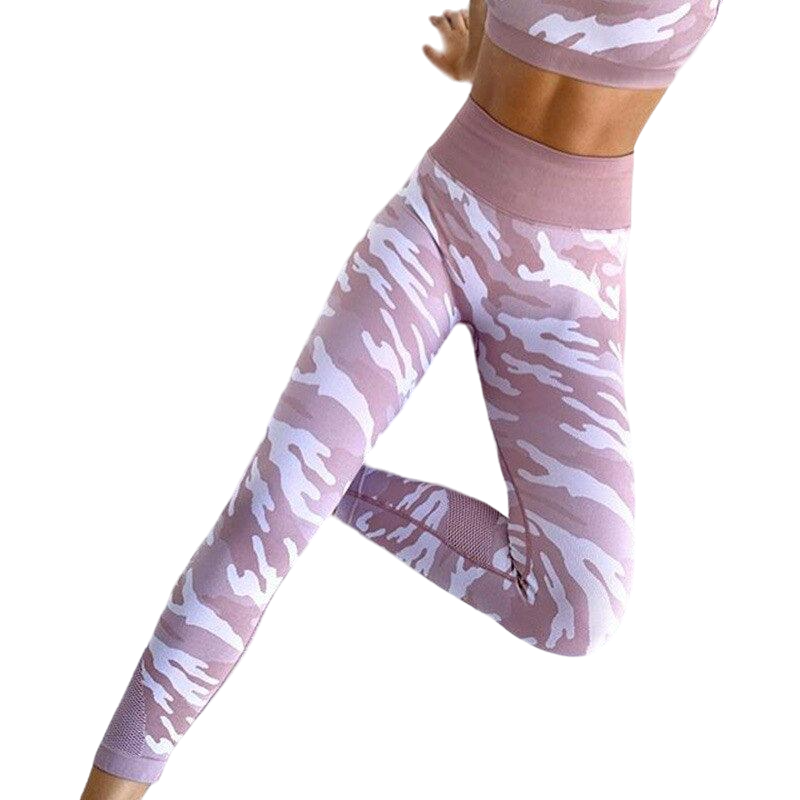 Conjunto Fitness Feminino Top & Legging Camuflados Conjunto Rosa