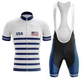 Conjunto Roupa de Ciclismo dos Estados Unidos - EUA Ciclismo Listras Azuis