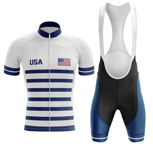 Conjunto Roupa de Ciclismo dos Estados Unidos - EUA Ciclismo Listras Azuis