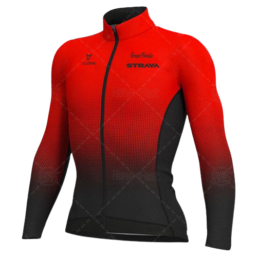 Camisa Strava de Ciclismo Manga Longa com Zíper Completo Vermelho