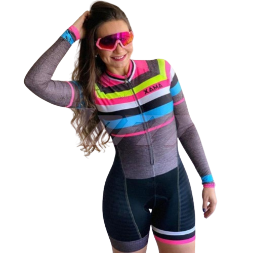 Macaquinho de Ciclismo Feminino Manga Longa ProFit Femme Colorido