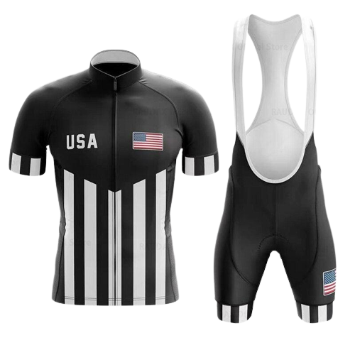 Conjunto Roupa de Ciclismo dos Estados Unidos - EUA Ciclismo Preto