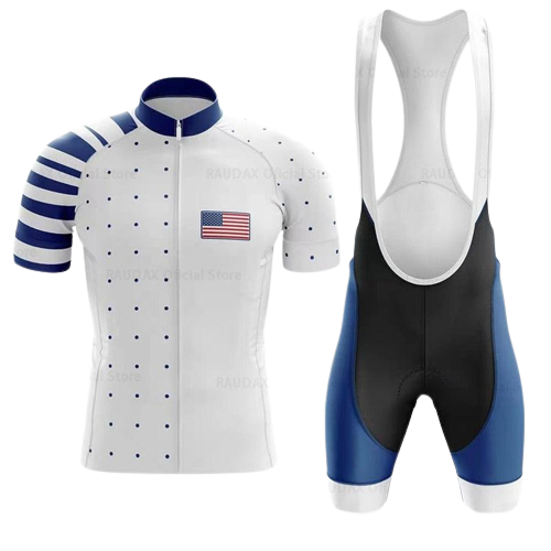 Conjunto Roupa de Ciclismo dos Estados Unidos - EUA Ciclismo Manga Azul