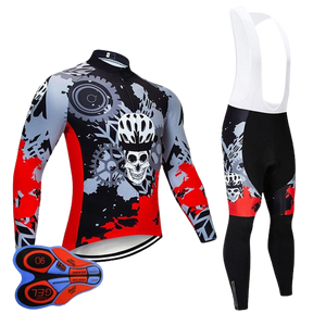 Conjunto de Ciclismo Manga Comprida Masculino Skull Vermelho