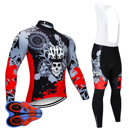 Conjunto de Ciclismo Manga Comprida Masculino Skull Vermelho