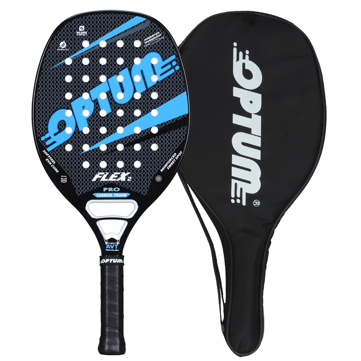 Kit Duas Raquetes de Beach Tennis Optum Flex II Pro Carbon + Bolas