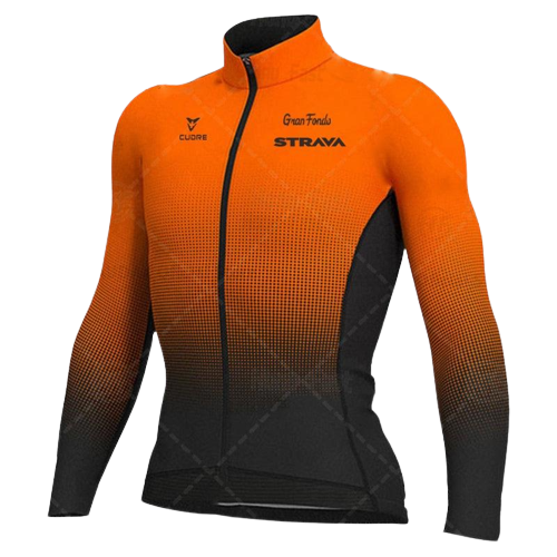 Camisa Strava de Ciclismo Manga Longa com Zíper Completo Laranja