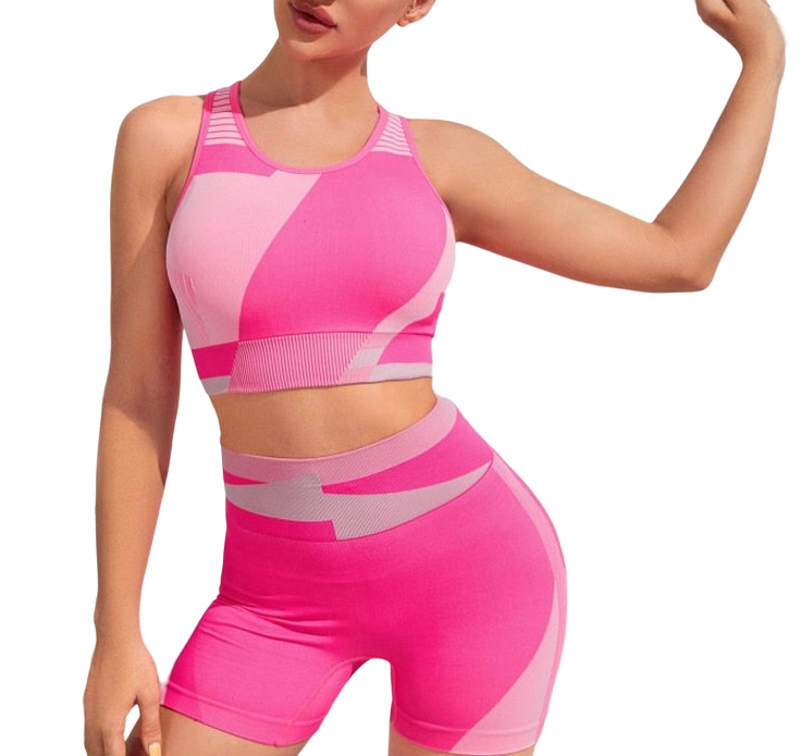 Conjunto Fitness Esportivo Feminino Cintura Alta e Top Rosa