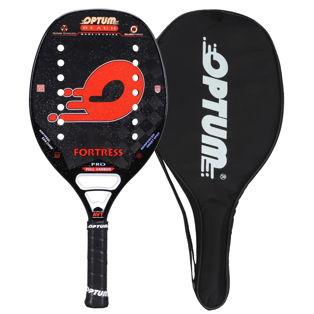 Raquete de Beach Tennis 18k Optum Carbon Fortress Pro Vermelho