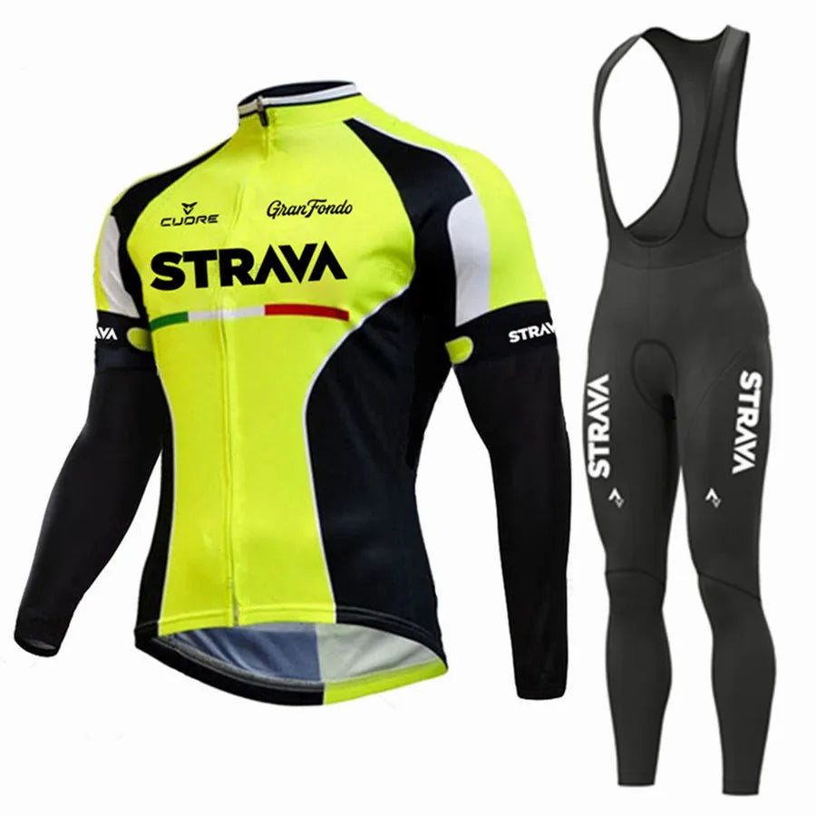 Conjunto de Inverno Ciclismo MTB Strava Maillot Amarelo Bretelle