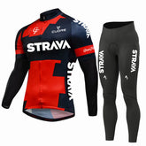 Conjunto de Inverno Ciclismo MTB Strava Maillot Vermelho Calça