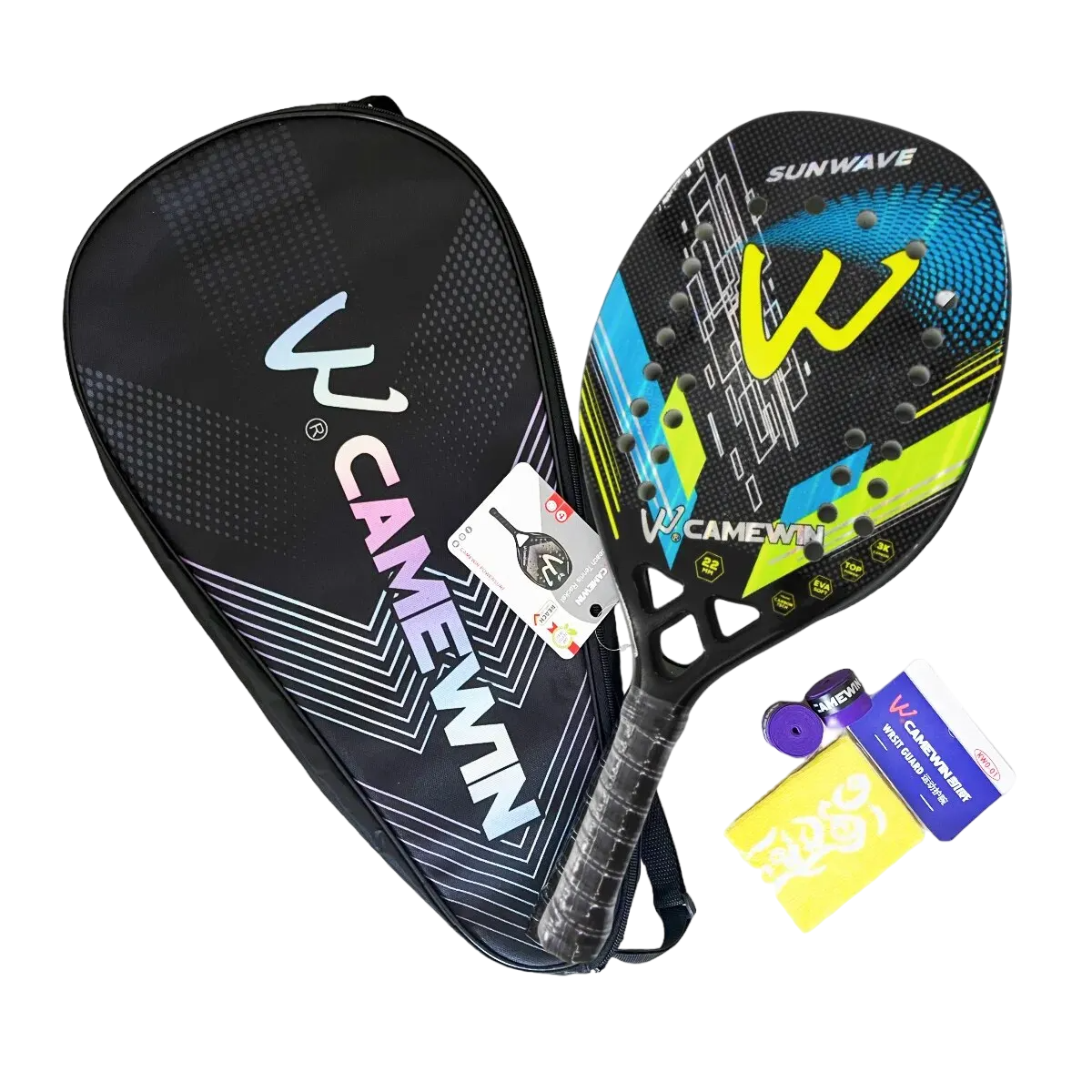 Raquete de Beach Tennis 3k Camewin Carbon Sunwave Azul