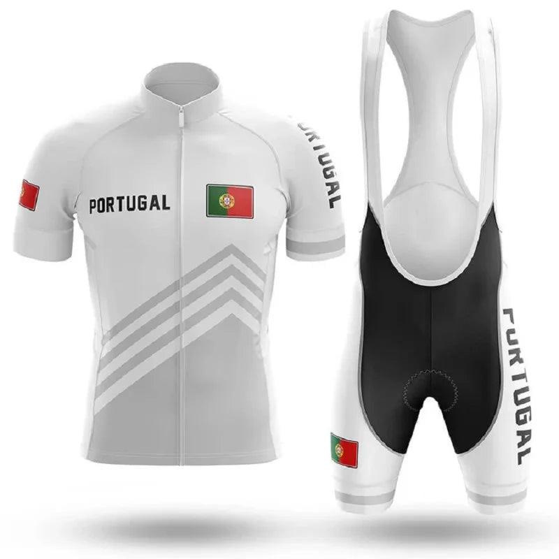 Conjunto de Ciclismo Portugal MTB com Bretelle Branco Bretelle