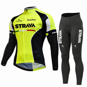 Conjunto de Inverno Ciclismo MTB Strava Maillot Amarelo Calça