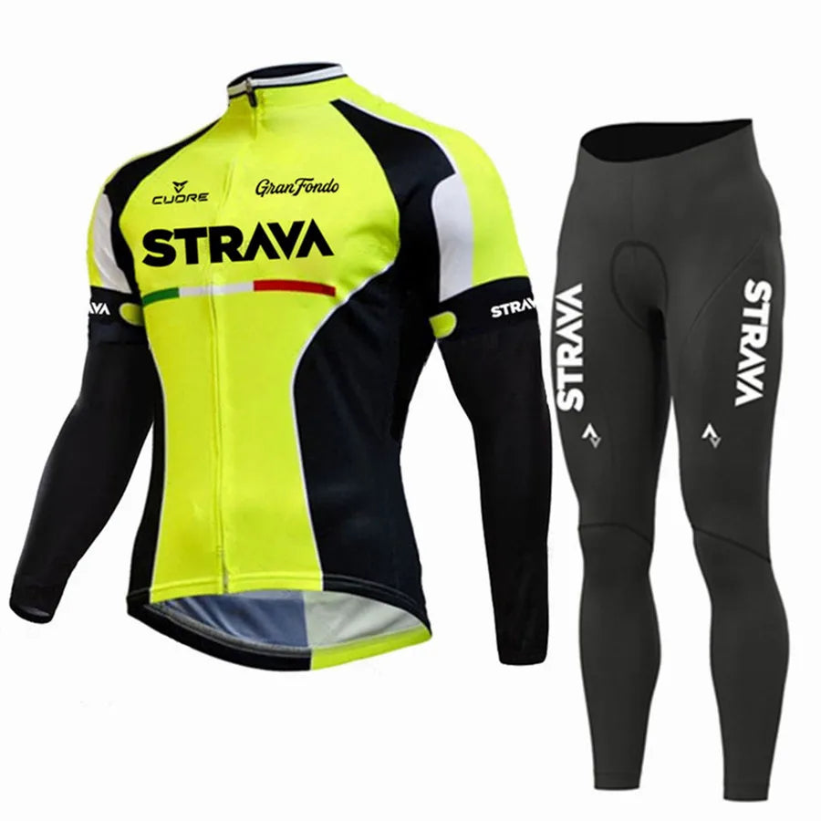 Conjunto de Inverno Ciclismo MTB Strava Maillot Amarelo Calça