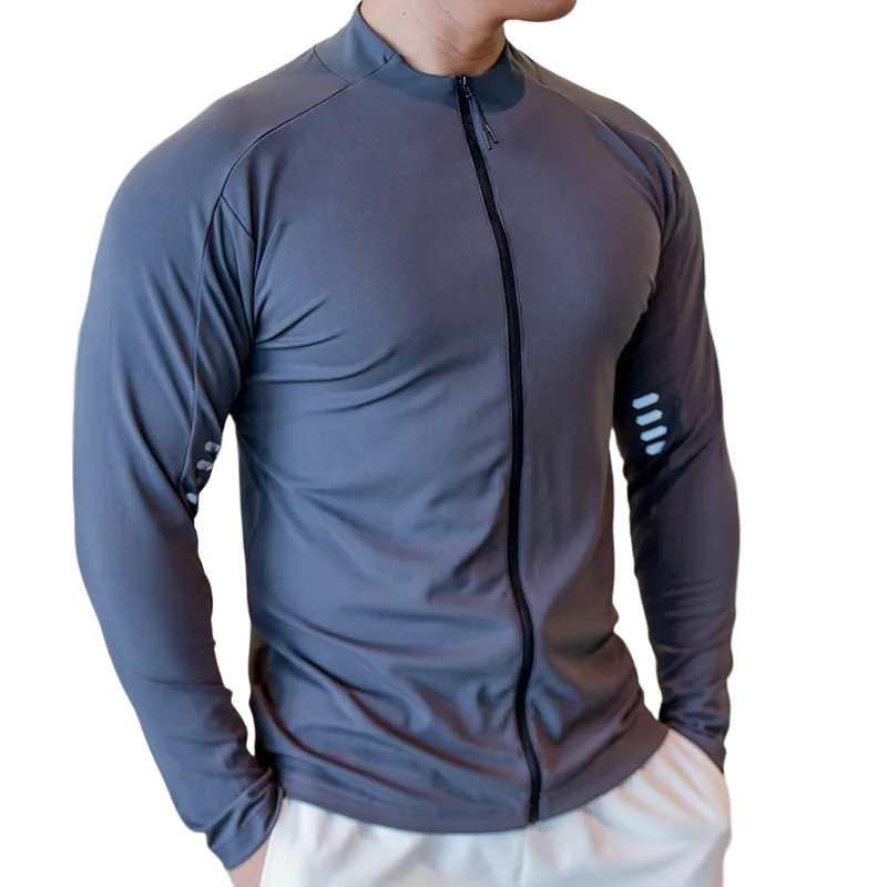 Blusa Fitness Training Dry Fit Athletic Sports com Zíper Cinza