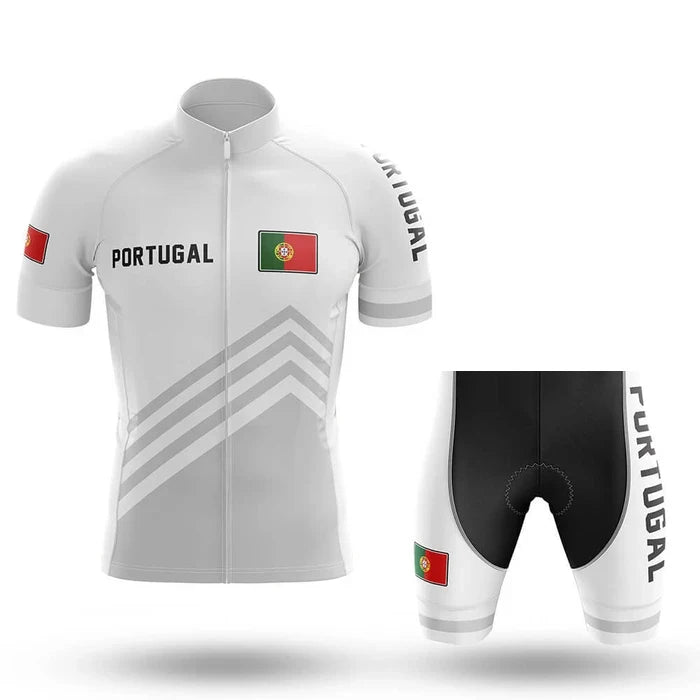 Conjunto de Ciclismo Portugal MTB com Bretelle Branco Bermuda