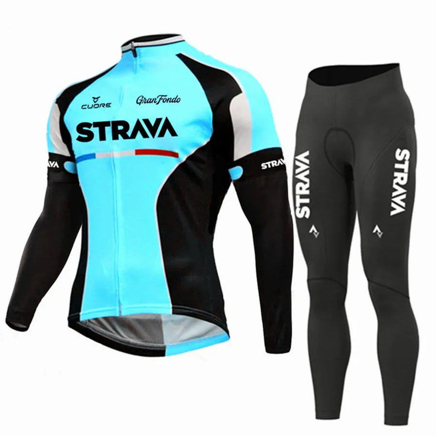 Conjunto de Inverno Ciclismo MTB Strava Maillot Azul Calça