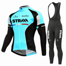 Conjunto de Inverno Ciclismo MTB Strava Maillot Azul Bretelle