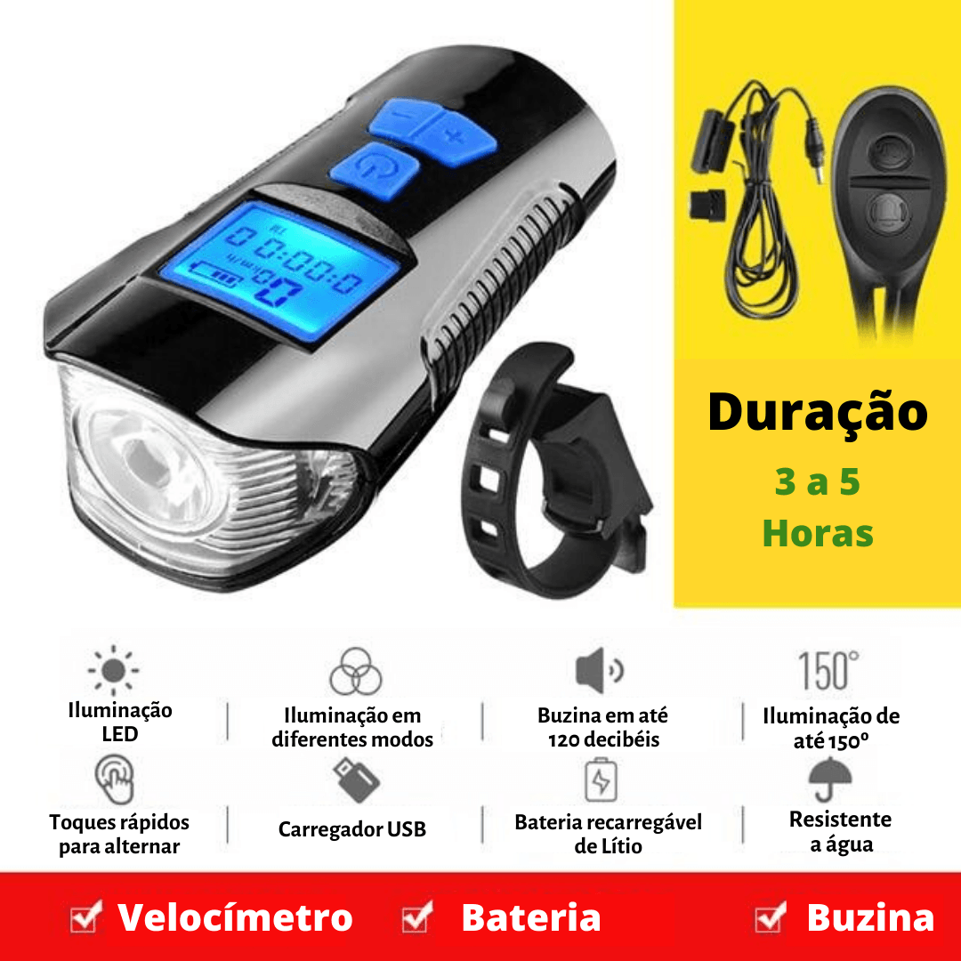 Velocímetro Para Bicicleta Com Lanterna e Buzina (À Prova D'água) Azul