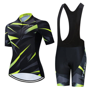 Conjunto Roupa de Ciclismo Feminino Pro Cycling Verde c Bretelle.