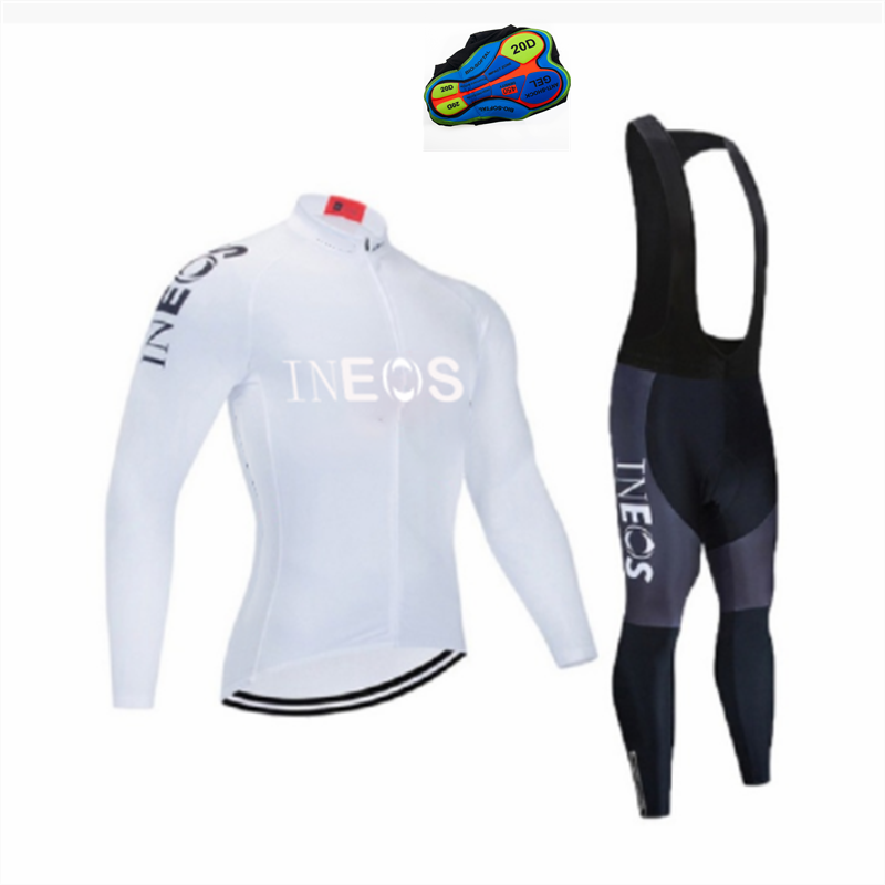 Conjunto de Ciclismo Ineos Respirável Manga Longa Conjunto Branco