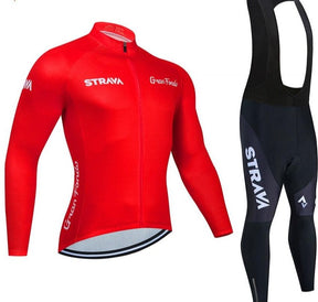 Roupa para Ciclismo Inverno Manga Comprida Strava Grand Vermelho c Bretelle