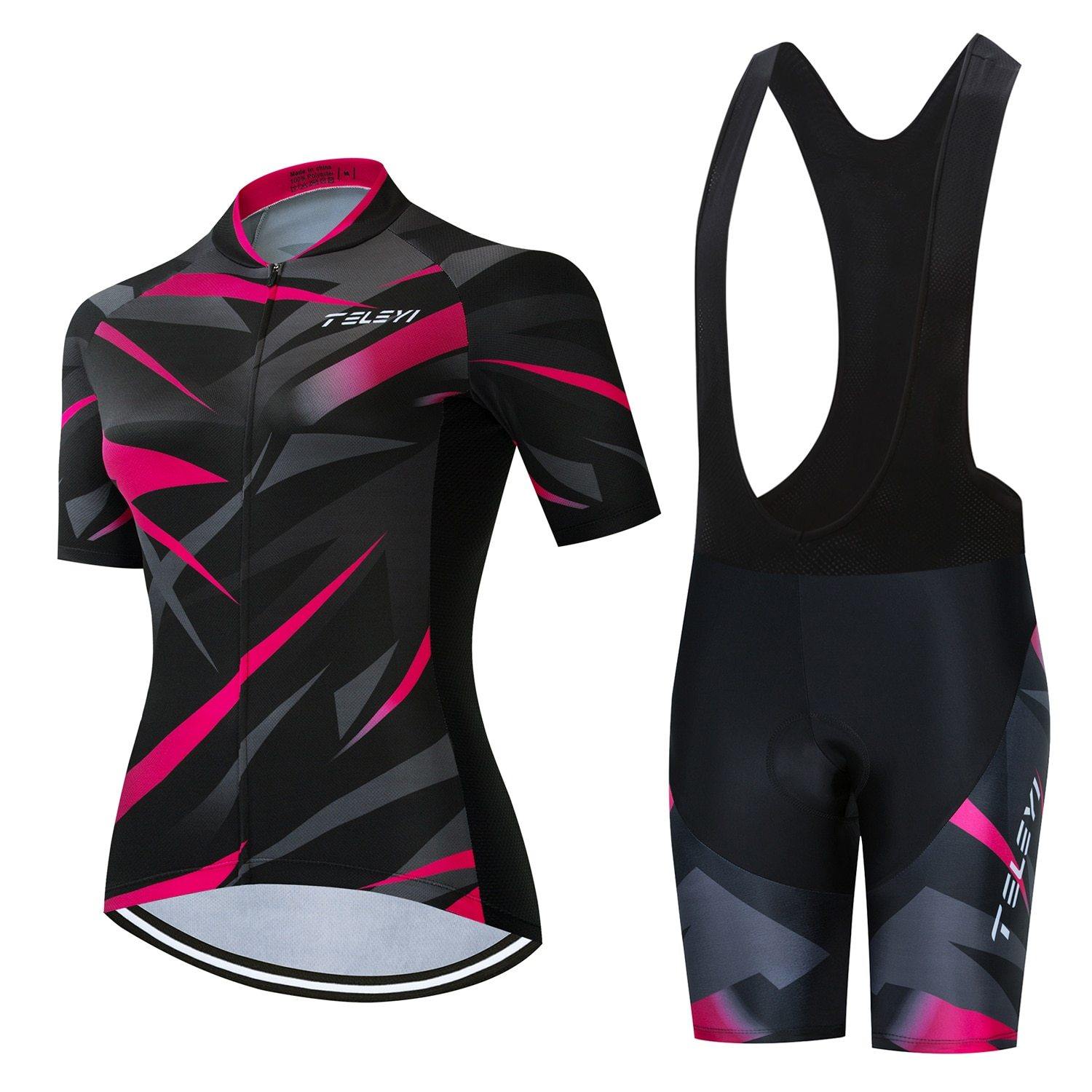 Conjunto Roupa de Ciclismo Feminino Pro Cycling Preto c Bretelle.