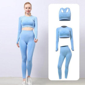 Conjunto Roupa Fitness Legging Feminina Azul (3 Peças)