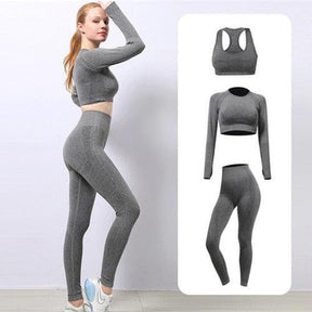 Conjunto Roupa Fitness Legging Feminina Cinza (3 Peças)