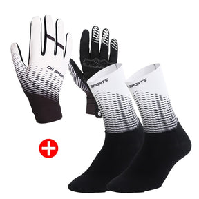 Kit 1 Par de Meias + 1 Par de Luvas Para Ciclismo Mittens Branco