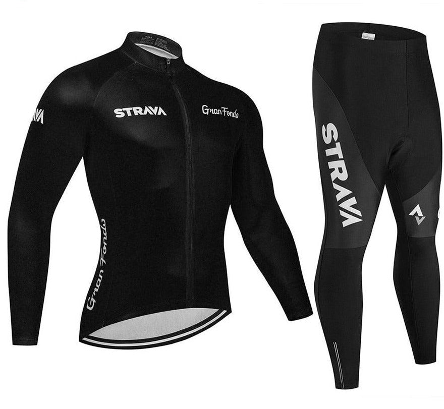 Roupa para Ciclismo Inverno Manga Comprida Strava Grand Preto c Calça