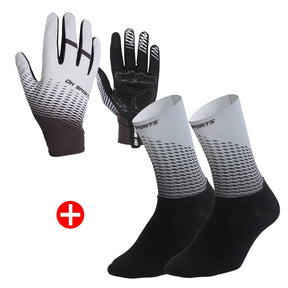 Kit 1 Par de Meias + 1 Par de Luvas Para Ciclismo Mittens Cinza