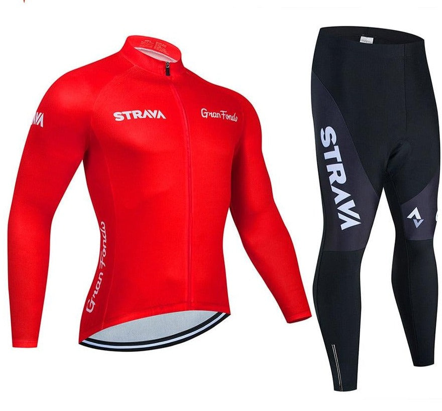 Roupa para Ciclismo Inverno Manga Comprida Strava Grand Vermelho c Calça