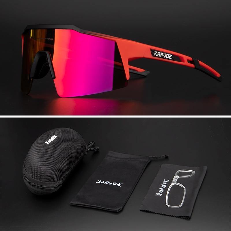 Óculos de Ciclismo & Corrida UV400 Slide Kapvoe com 3 Lentes Inclusas Vermelho