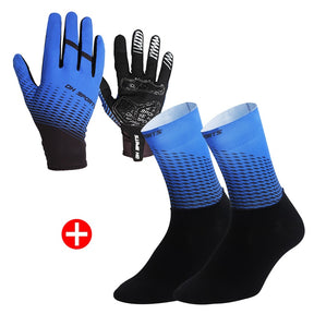 Kit 1 Par de Meias + 1 Par de Luvas Para Ciclismo Mittens Azul