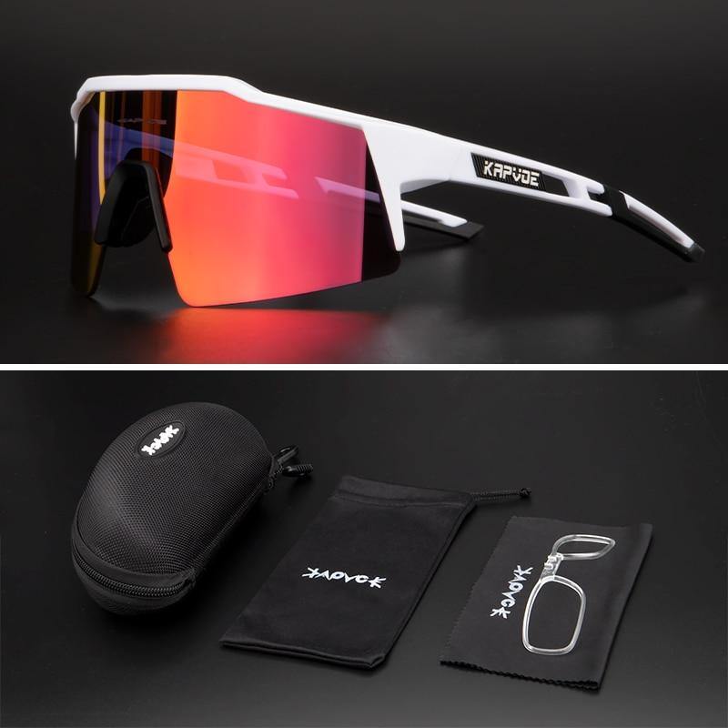 Óculos de Ciclismo & Corrida UV400 Slide Kapvoe com 3 Lentes Inclusas Branco