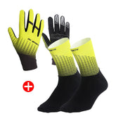 Kit 1 Par de Meias + 1 Par de Luvas Para Ciclismo Mittens Amarelo